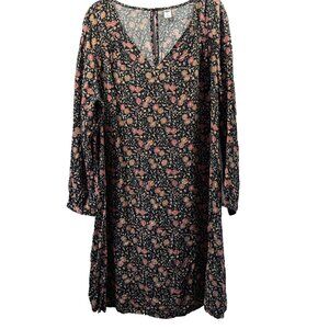 Old Navy Women's Dress XL Floral Dark Prairie Long Puff Sleeve Knee Pullover‎ V